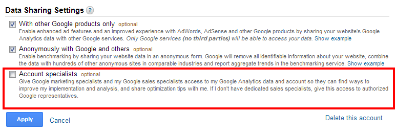 Google Analytics data sharing